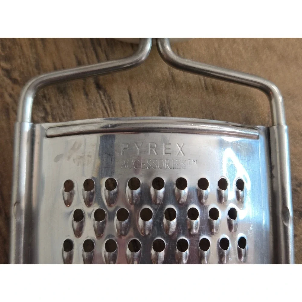 Vintage PYREX‎ Accessories Handheld Cheese Grater Stainless Steel White Handle